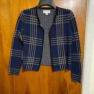 Elle Women's Classy Stylish Navy Plaid Open Face Cardigan/Blazer, Size XS,